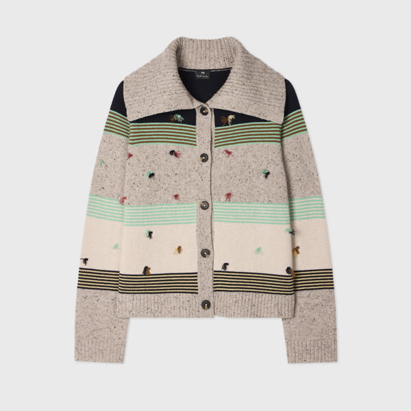 Ps By Paul Smith Women's Block Stripe Knit Cardigan With Tassels White