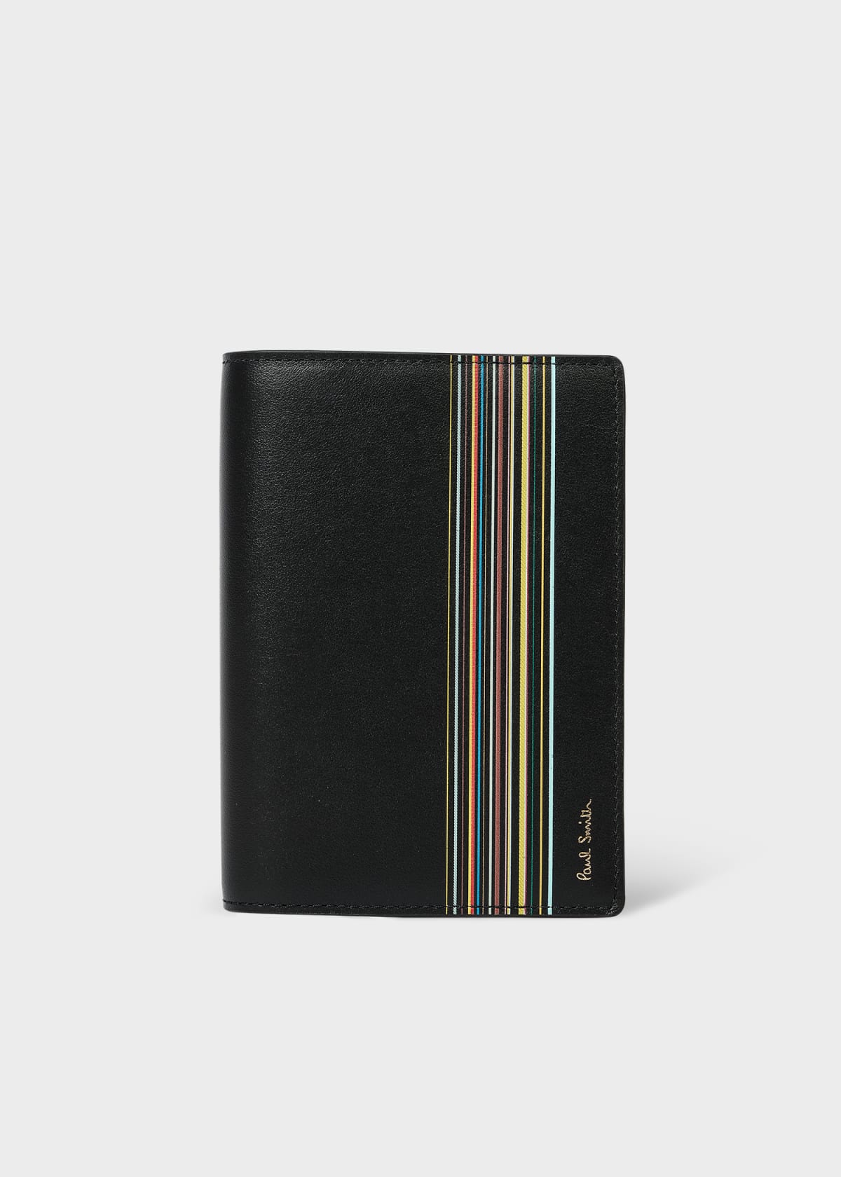 Men's Black Leather Seasonal 'Signature Stripe Block' Passport Holder