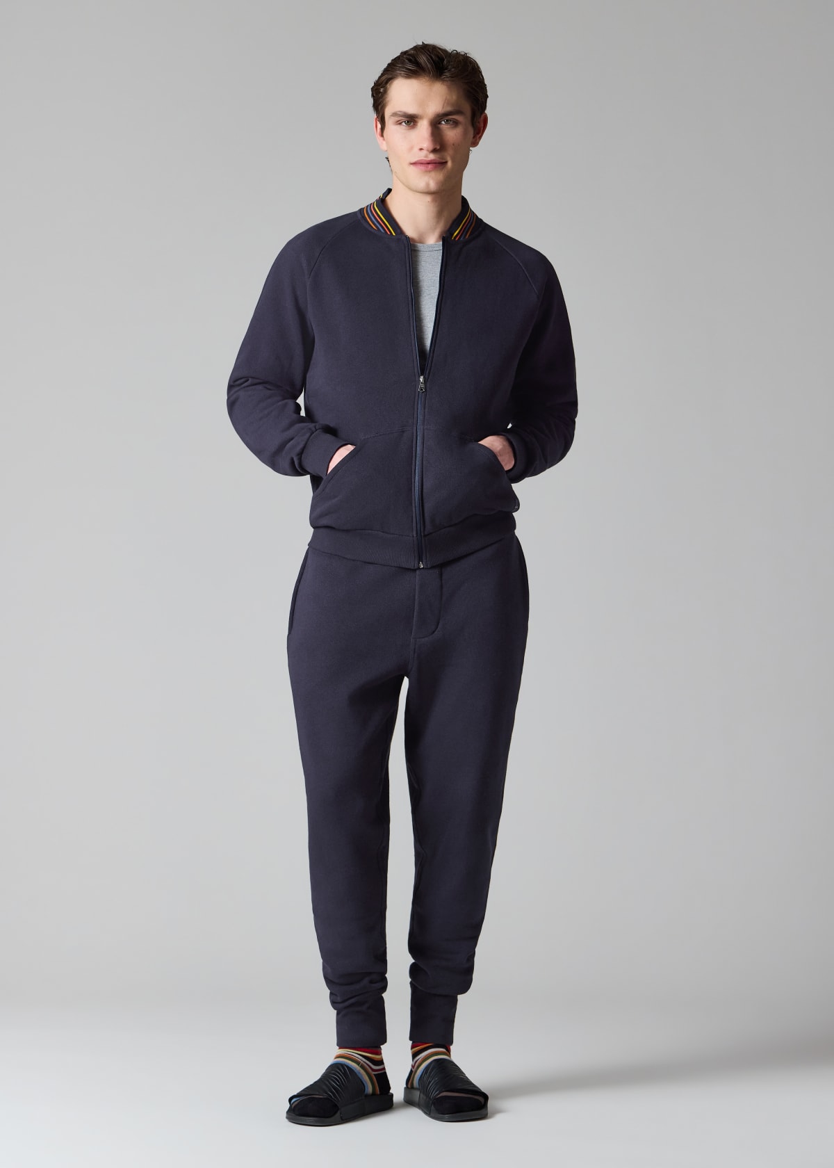Men's Navy Cotton 'Artist Stripe' Zip Lounge Top