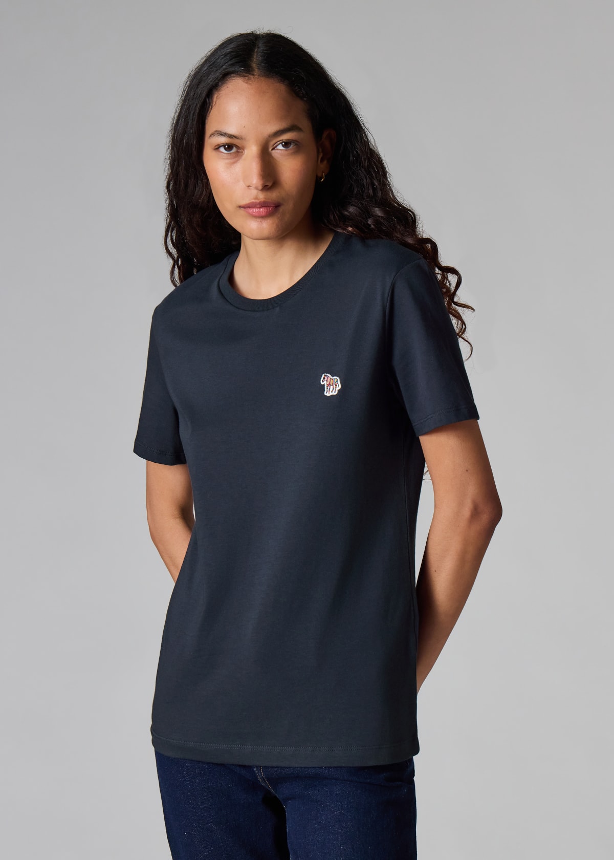 Women's Navy Zebra Logo Cotton T-Shirt