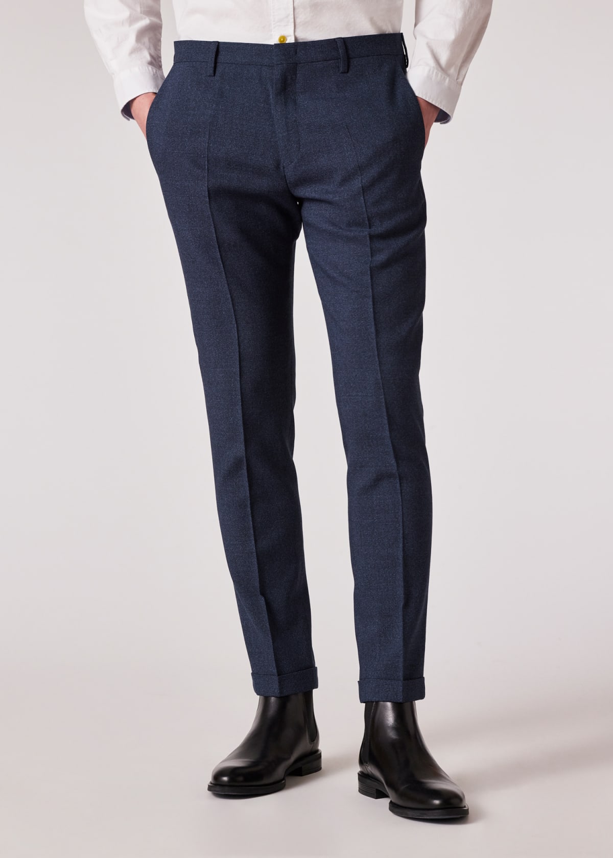 Slim-Fit Slate Blue Wool Nep Pants