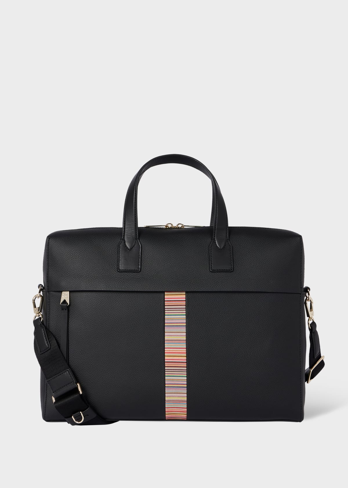Men's Black Leather 'Signature Stripe' Trim Folio
