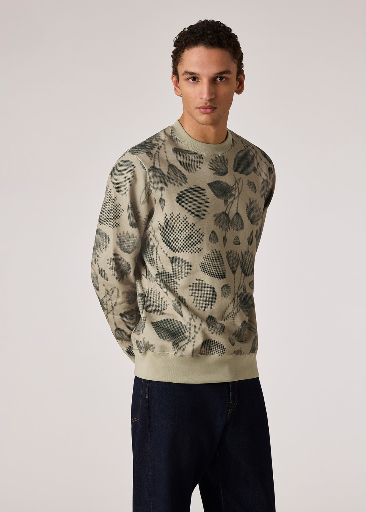 Men's Beige 'Half Tone Floral' Sweatshirt