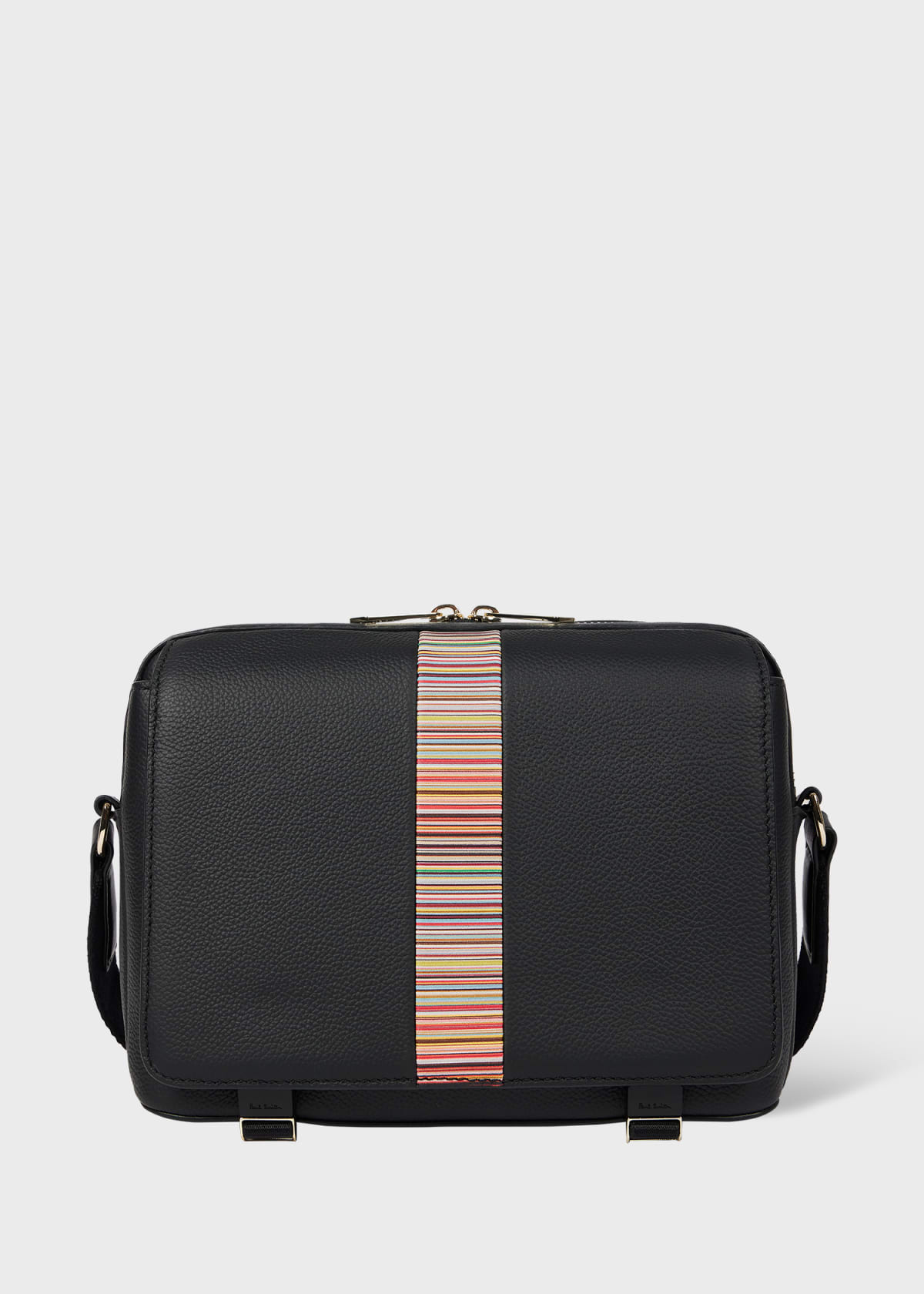 Men's Black Leather 'Signature Stripe' Trim Messenger Bag