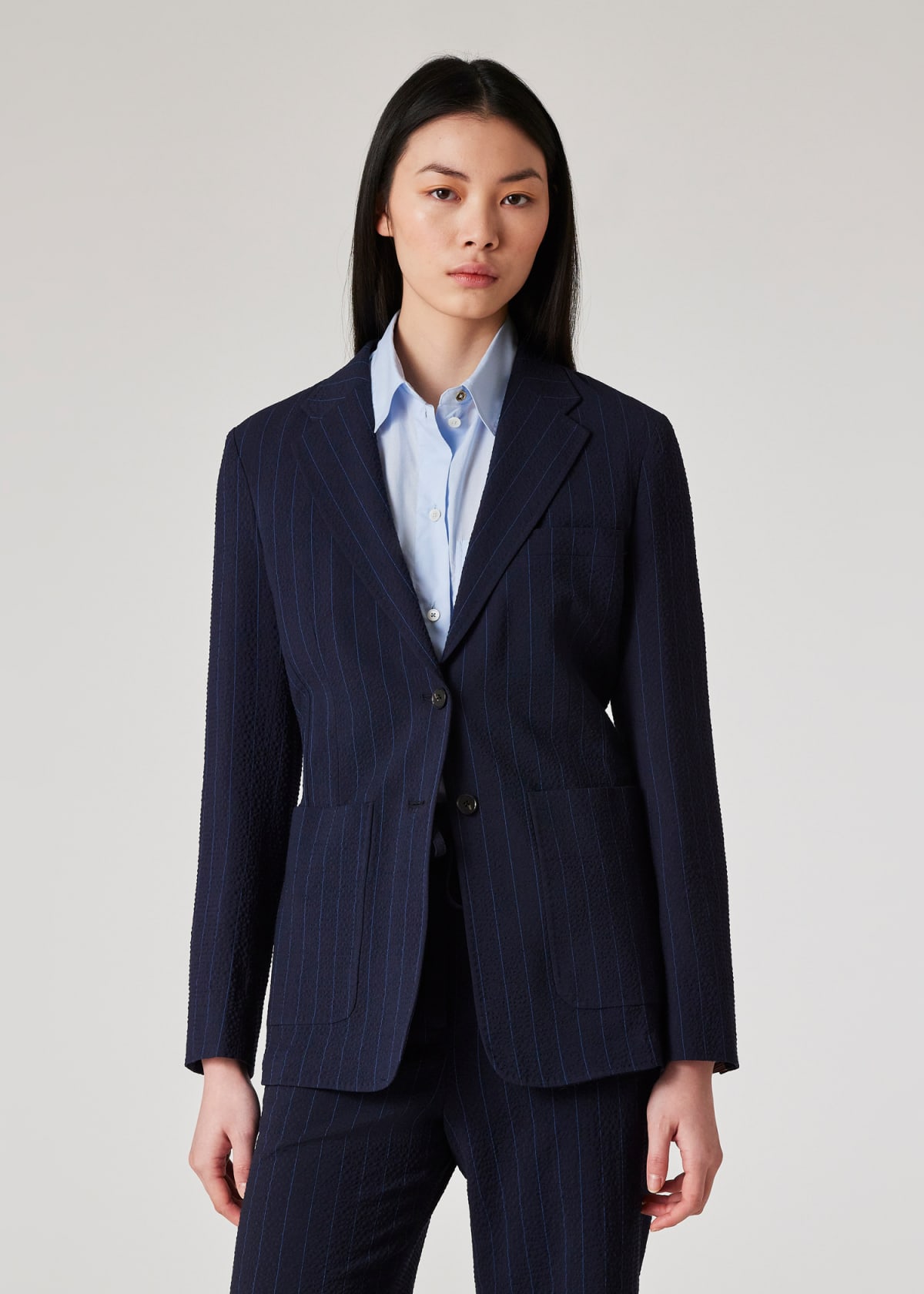 Women's Wool-Blend Navy Seersucker Pinstripe Blazer