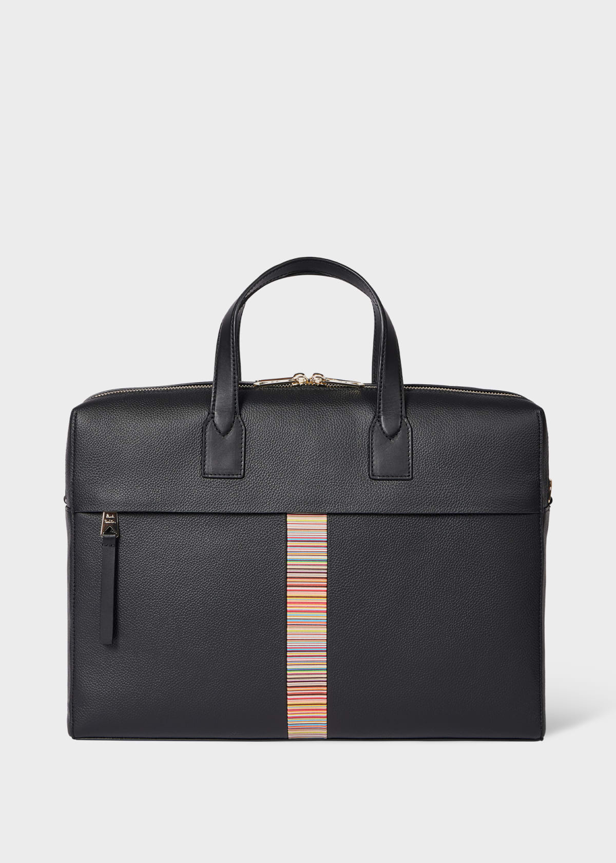 Men's Black Leather 'Signature Stripe' Trim Double-Zip Folio