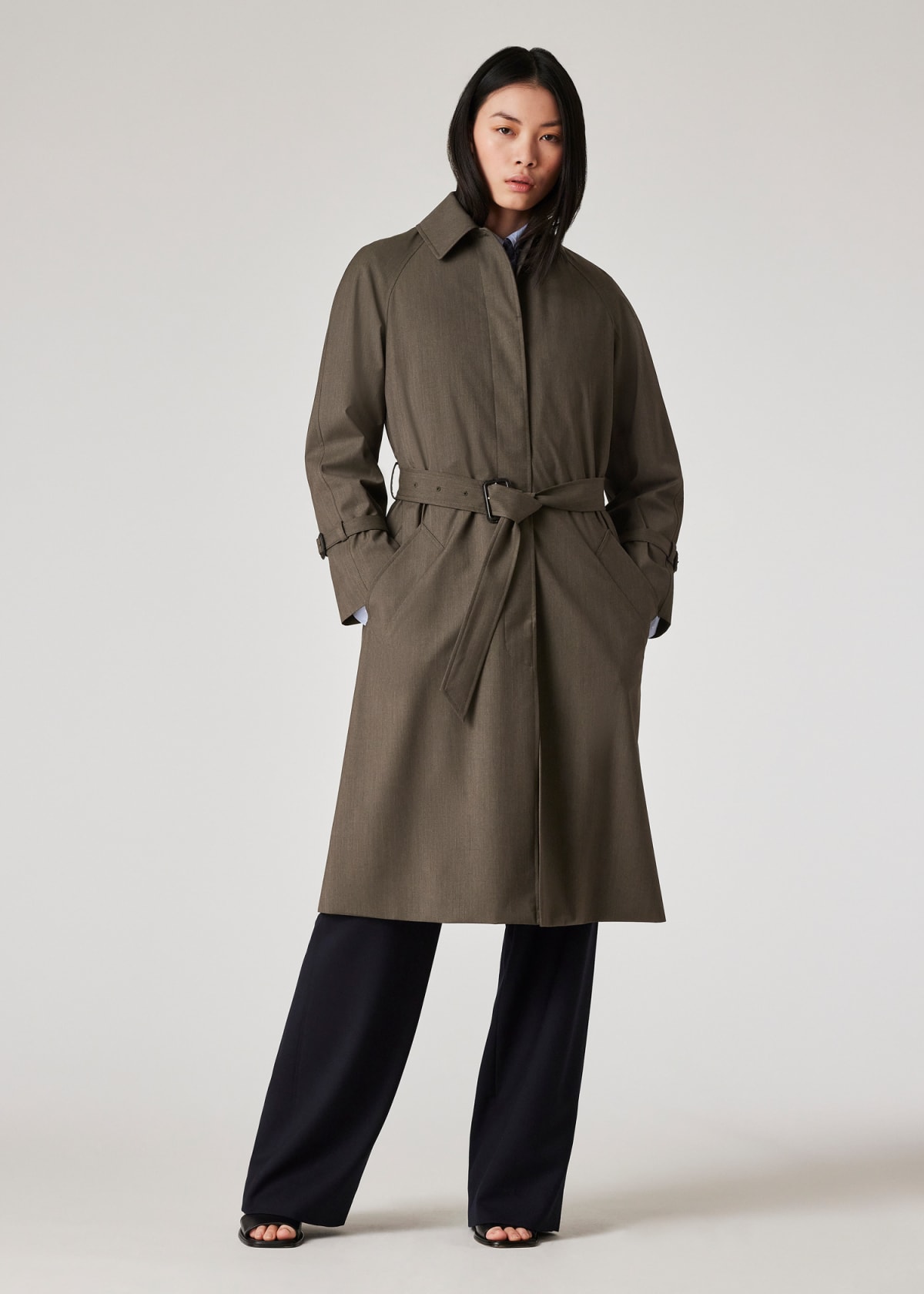 ジャケット・アウター Paul Smith LORO PIANA TRENCH COAT M Women's Camel Wool Belted Trench Coat