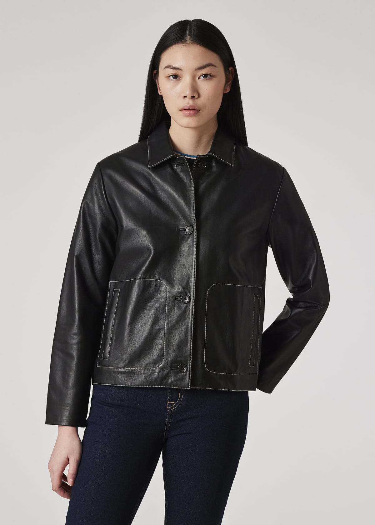paulsmith ブラックレザージャケット archive darkwear PS Paul Smith Black Leather Patch-Pocket Jacket | King's Cross