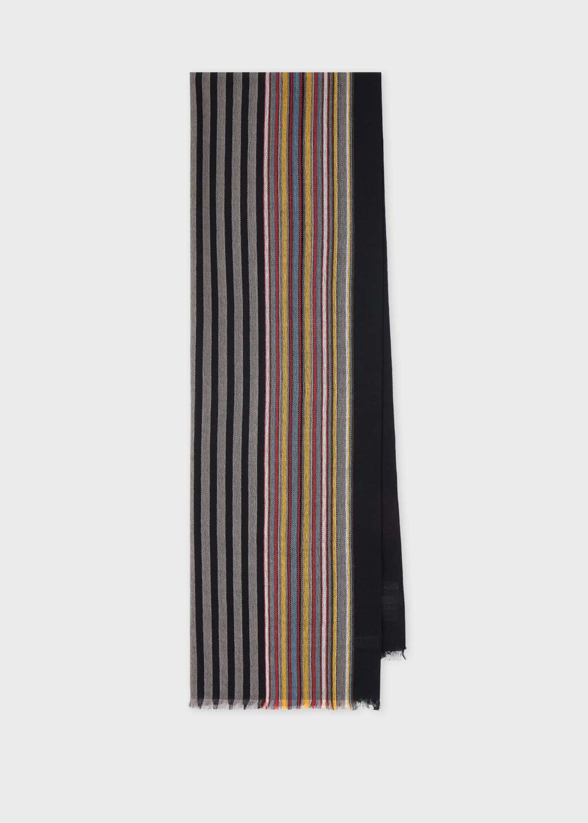 Men's Black Viscose-Wool 'Signature Stripe' Edge Scarf