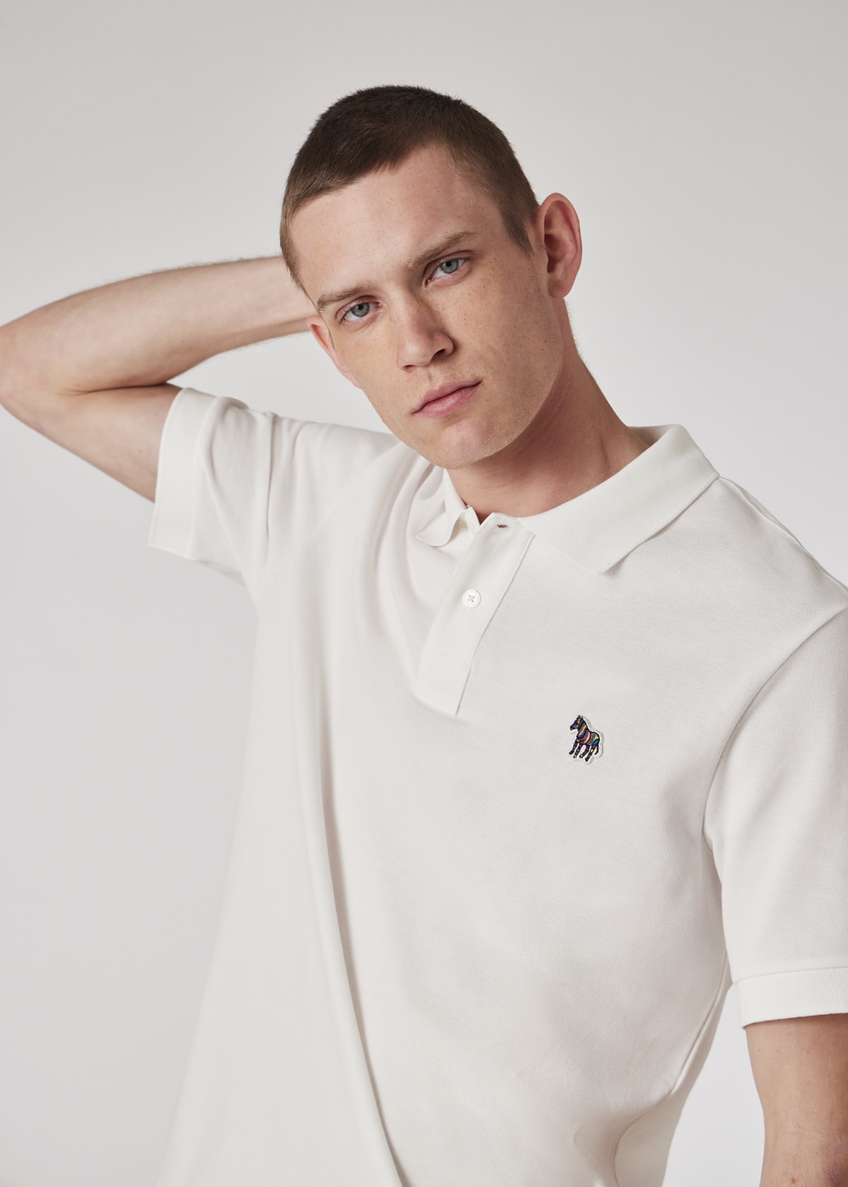 Men's White Cotton-Piqué Zebra Logo Polo Shirt Men's White Cotton-Piqué Zebra Logo Polo Shirt