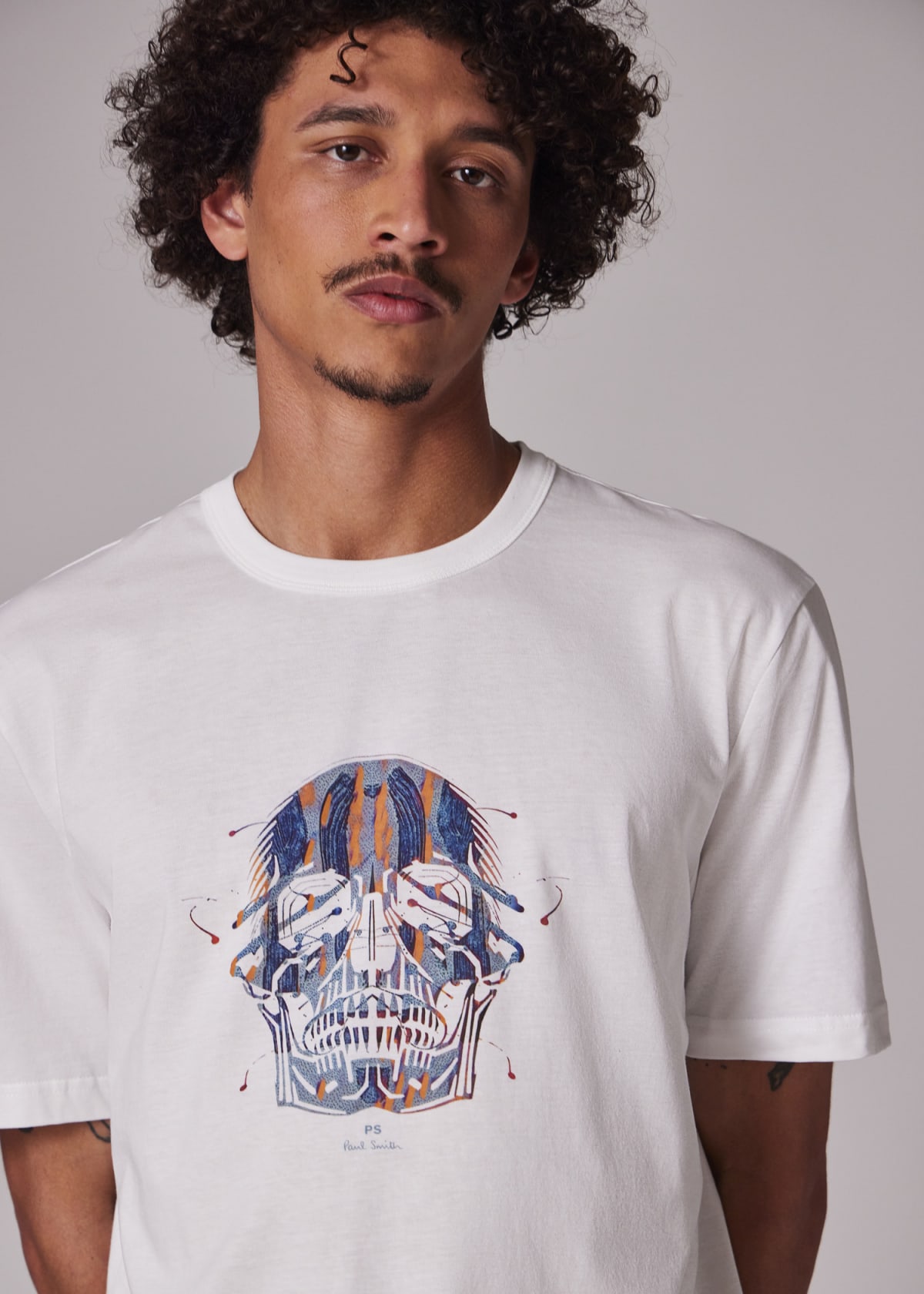 Men's White 'Painted Skull' Print T-Shirt