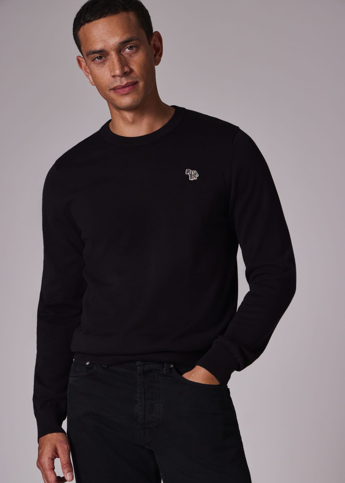 Paul Smith✨クルーネックニット　ウール100%　ゼブラ刺繍　ロゴタグ Men's Black Organic Cotton Zebra Logo Sweater
