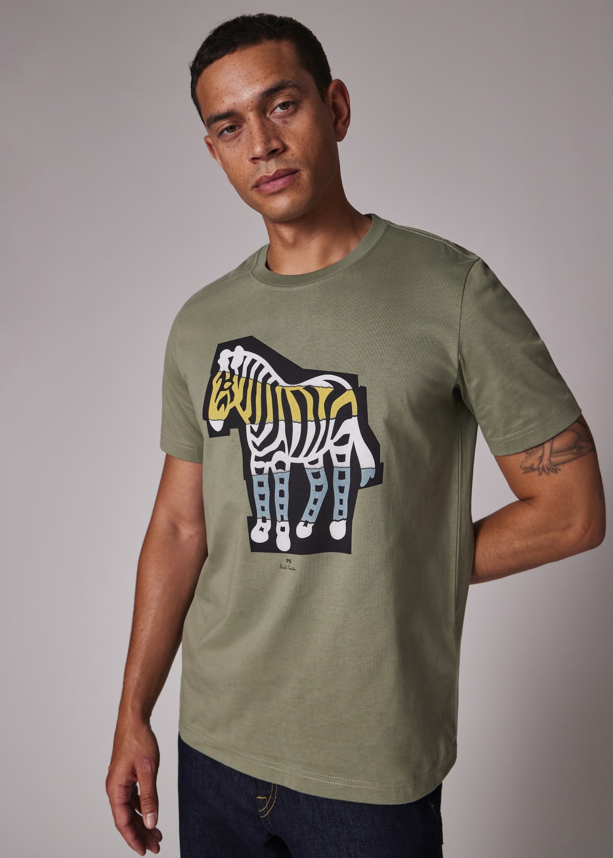 Men's Khaki 'Zebra Cutout' Print T-Shirt