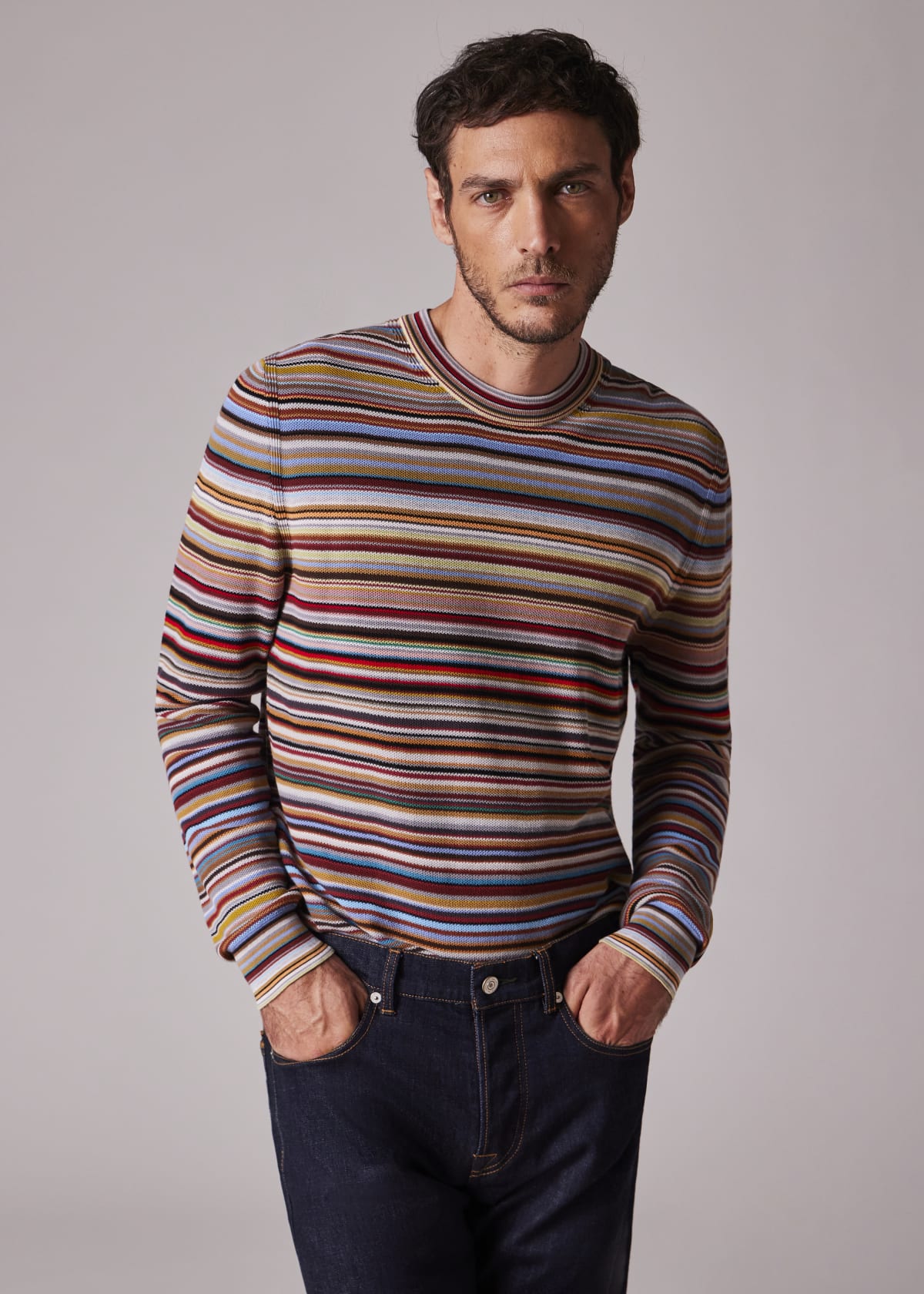 Men's Cotton 'Signature Stripe' Crew Neck Knitted Sweater