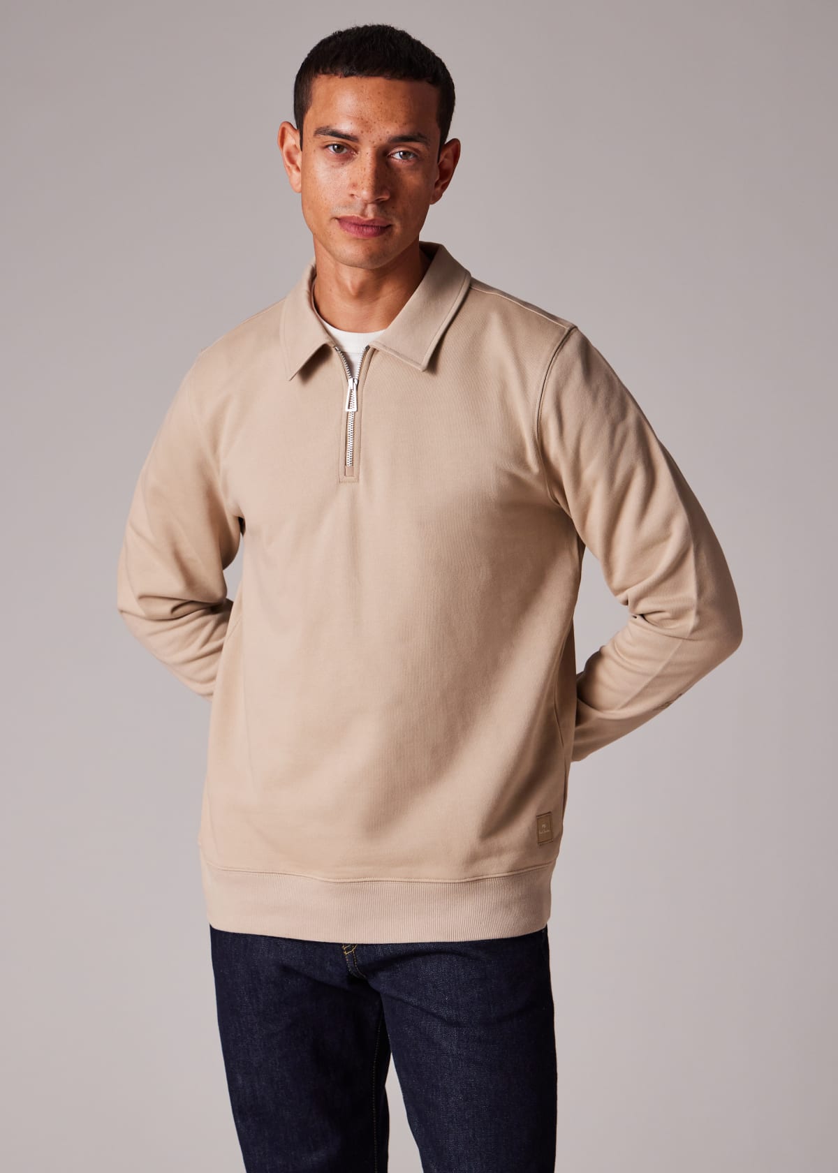 Men's Oatmeal Organic Cotton Zip-Neck Sweatshirt