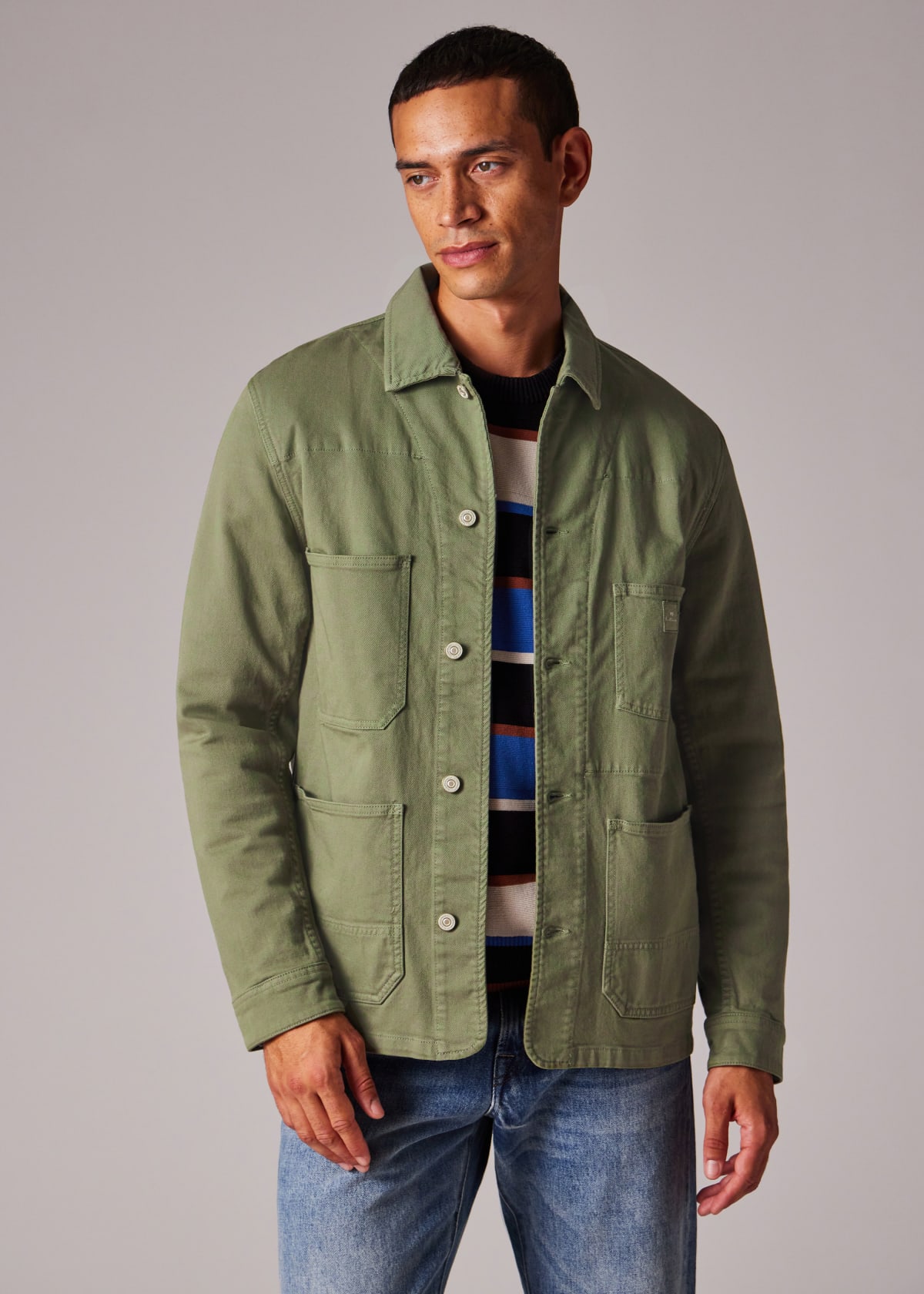 Paul Smith Collection オリーブグリーン レザージャケット Men's Khaki Stretch Cotton-Twill Chore Jacket