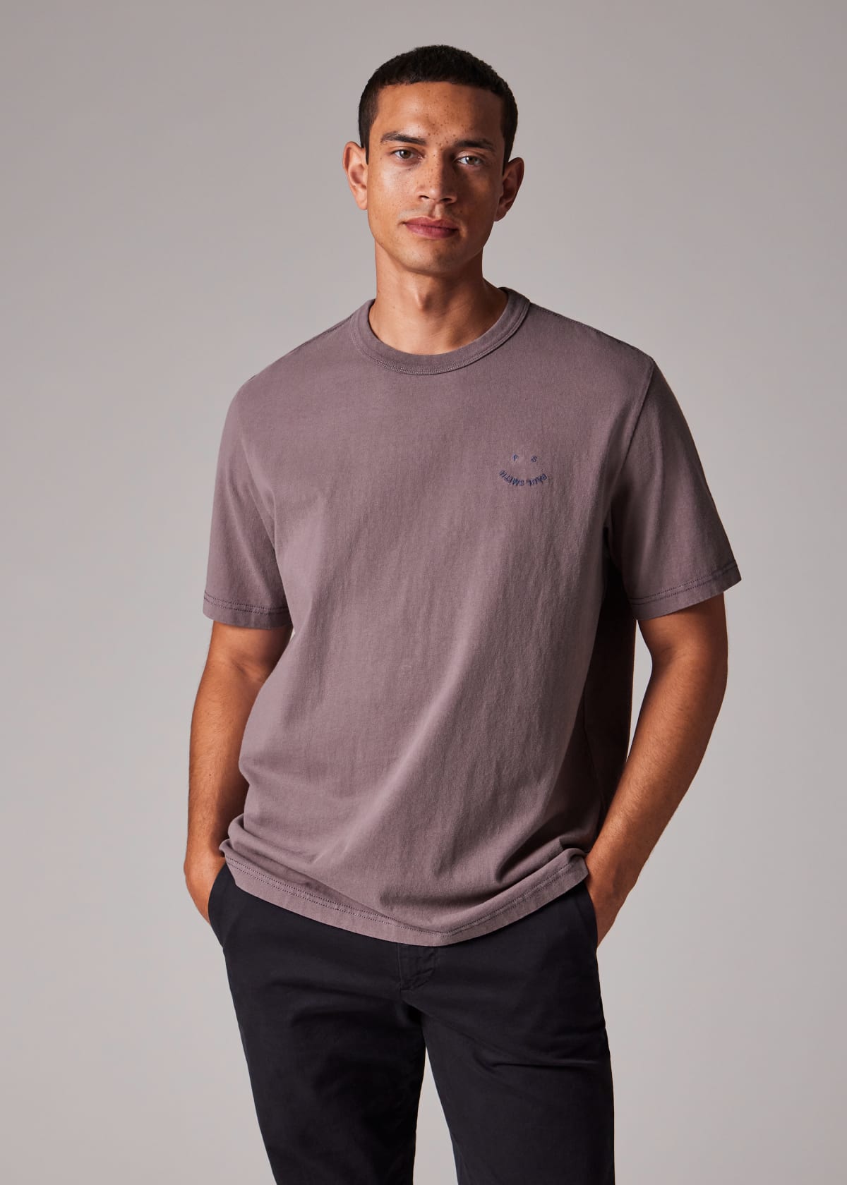 Men's Washed Purple Pigment Dyed 'Happy' T-Shirt