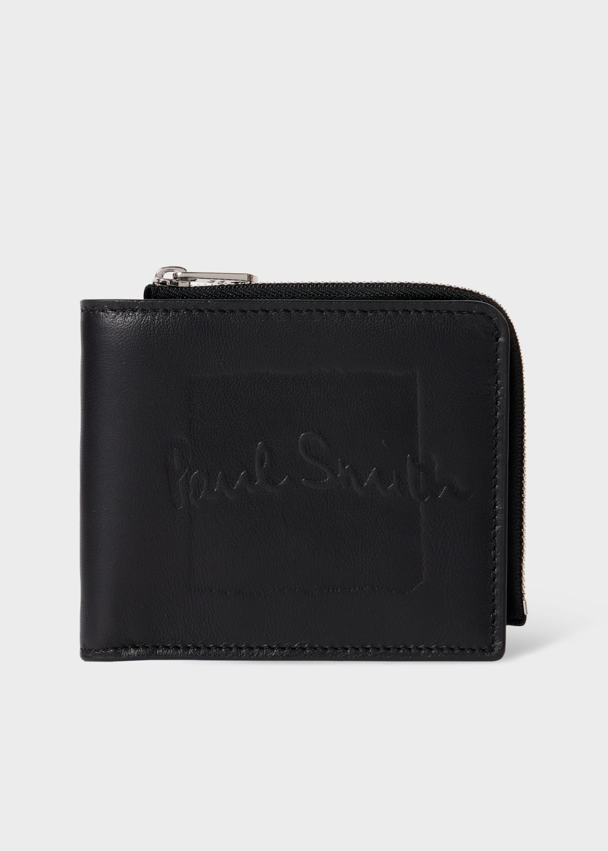 Men's Black Embossed Logo Zip Wallet