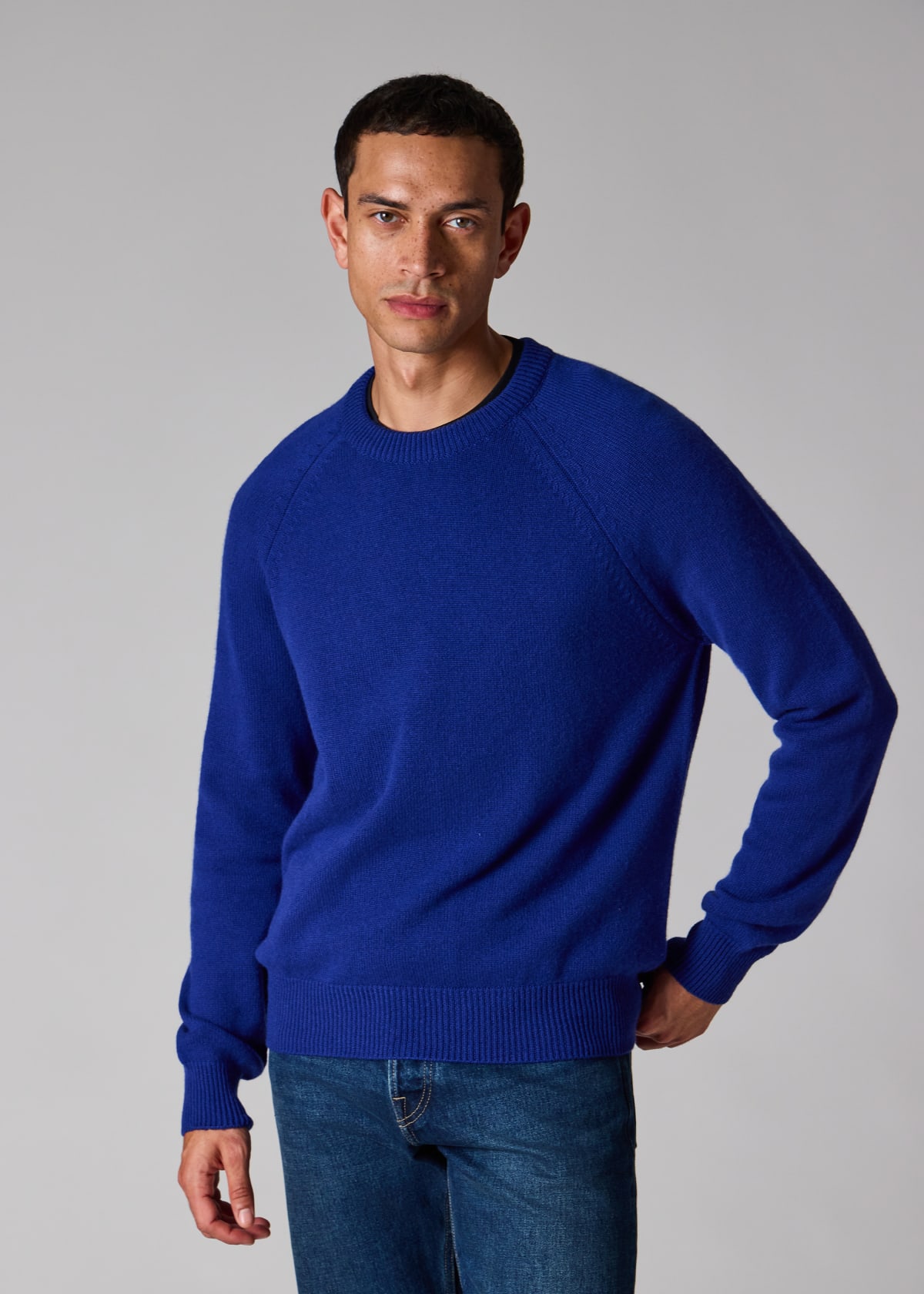 Men's Cobalt Blue Cashmere Crew Neck Sweater