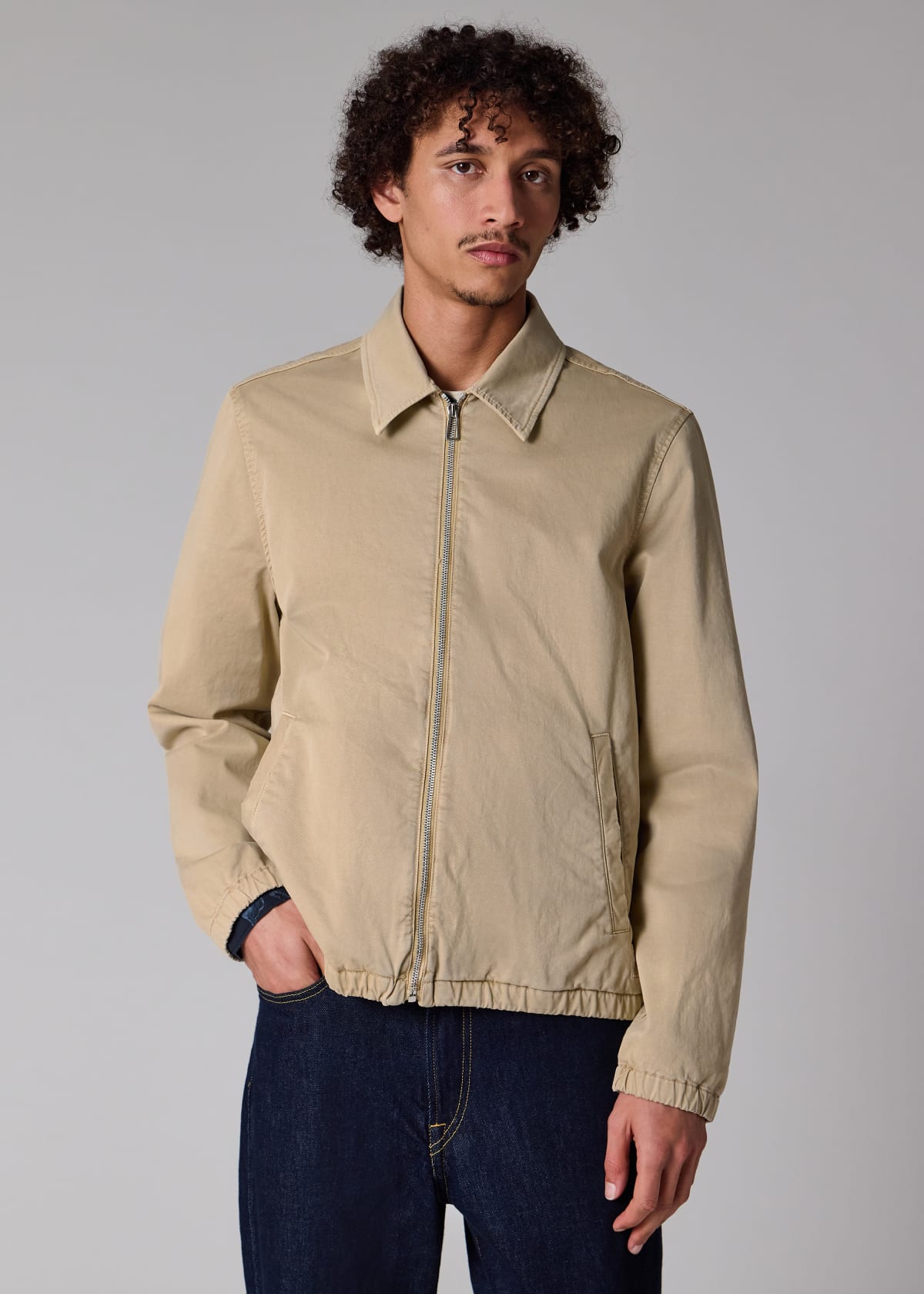 Men's Washed Tan Cotton-Twill Coach Jacket