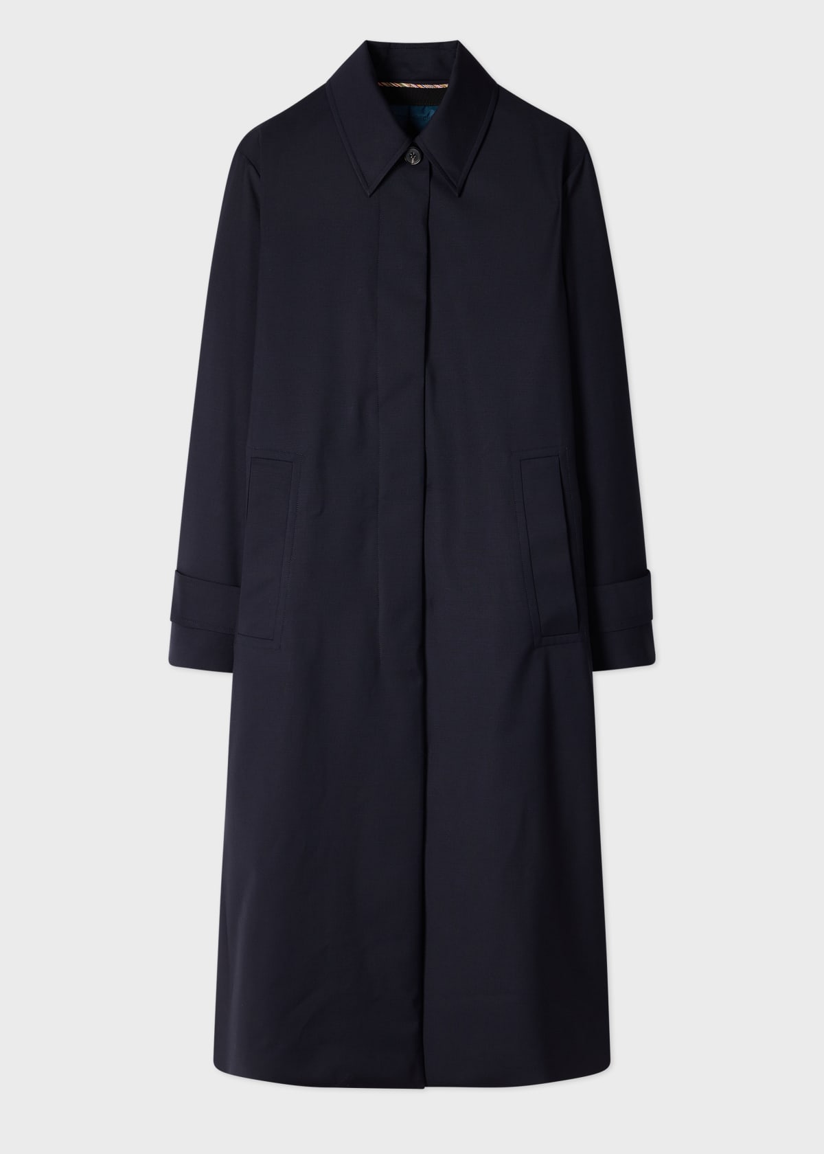 定価7万7000円 Paul Smithウールロング丈コート Women's Navy 'Storm System' Wool Mac
