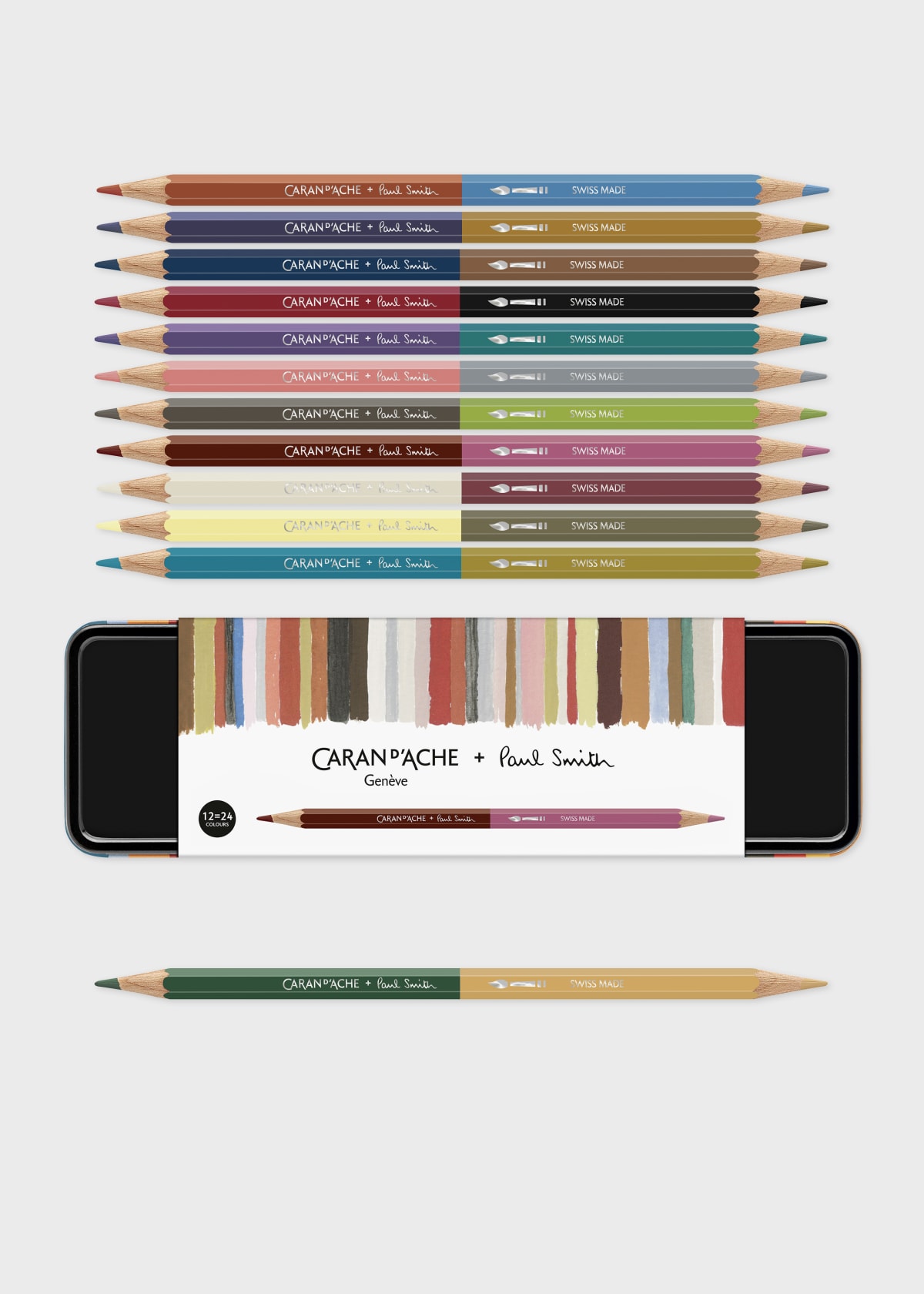 Caran d'Ache + Paul Smith - Set of 12 BICOLOR Pencils and Brush