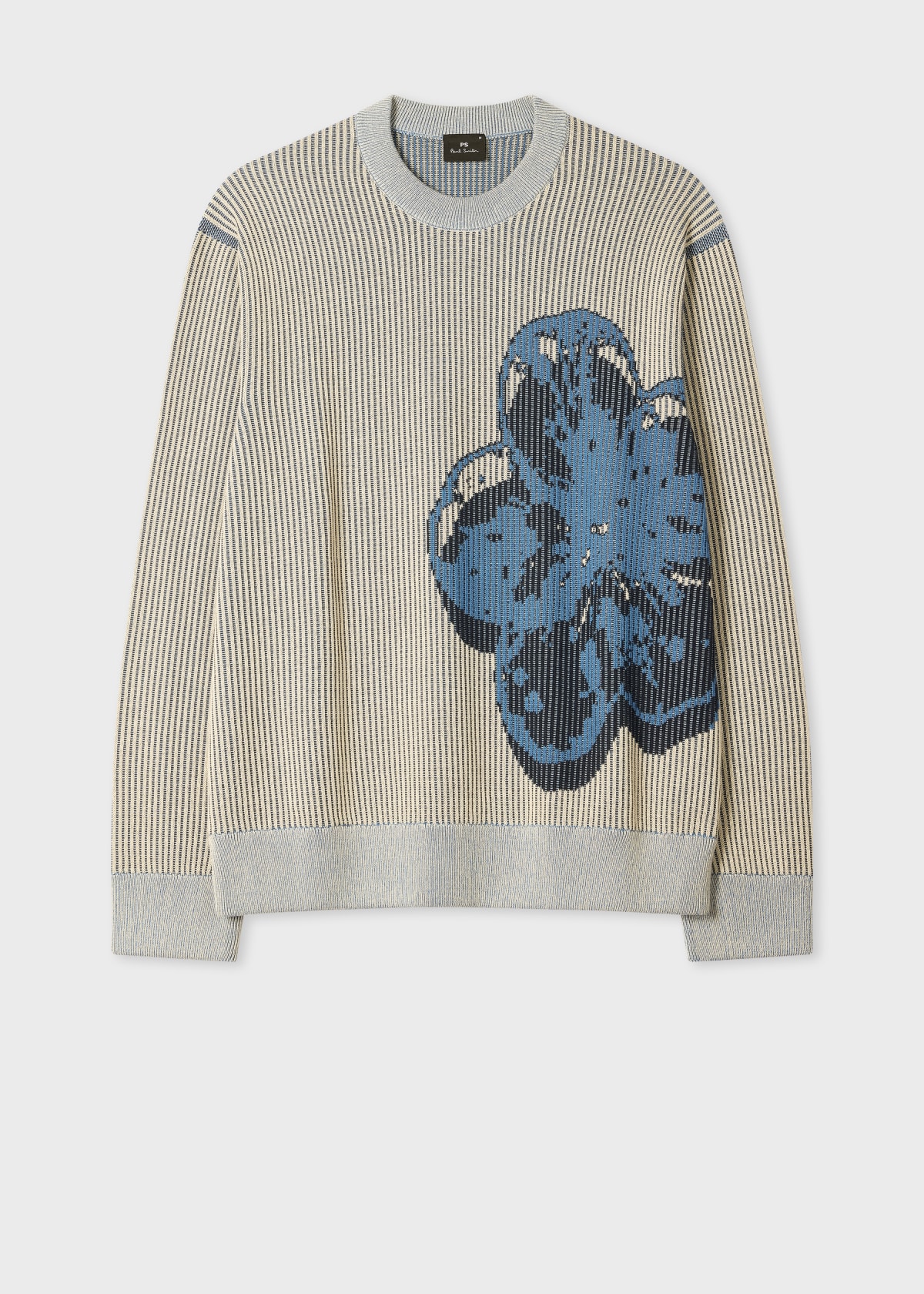 Men's Grey and Blue 'Zine Floral' Cotton Sweater