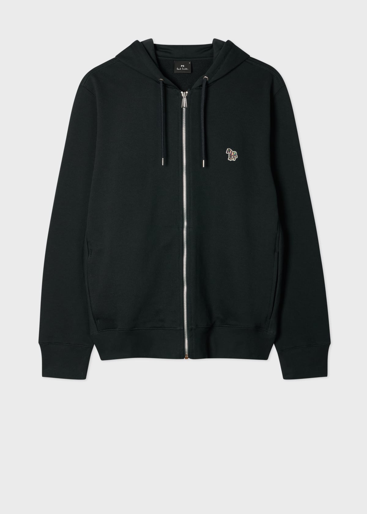 Men's Black Cotton Zip-Front Zebra Logo Hoodie