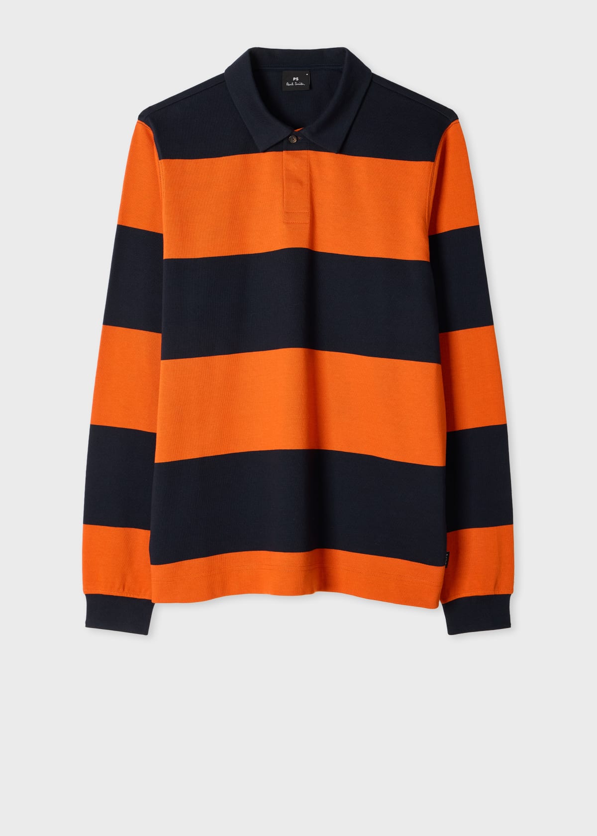 Men's Navy and Orange Block Stripe Rugby Top