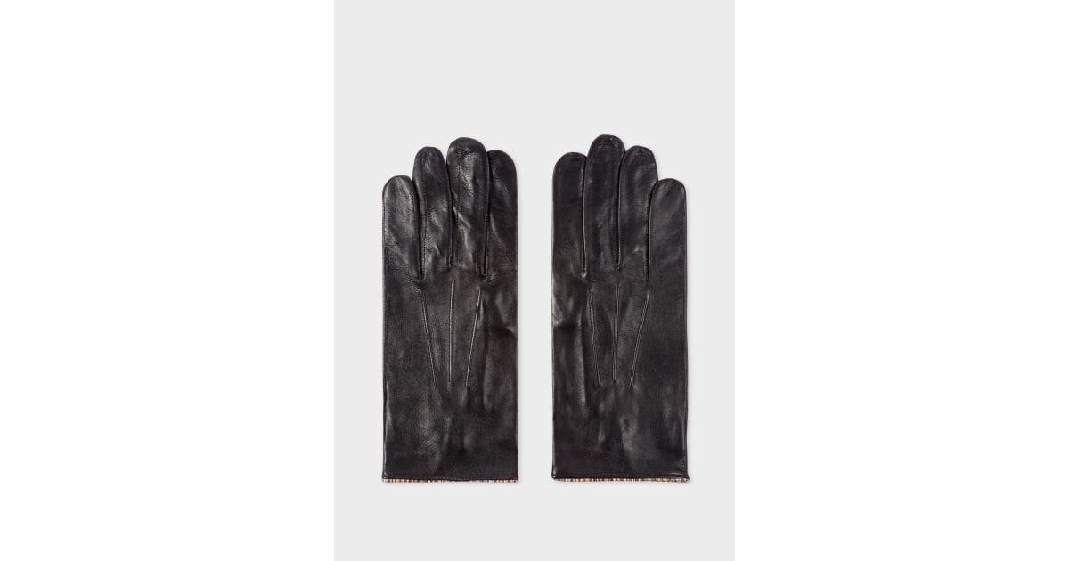 Men's Black Leather Gloves With 'Signature Stripe' Piping