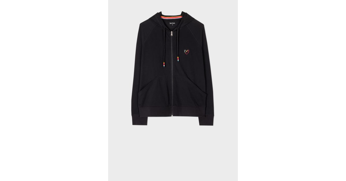 Women's Black Cotton 'Swirl Heart' Zip Up Lounge Hoodie