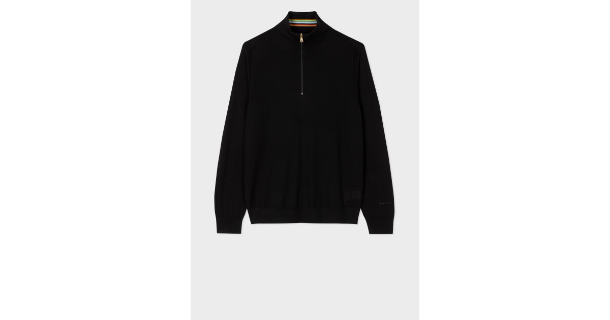 Men's Black Merino Wool Quarter Zip Sweater