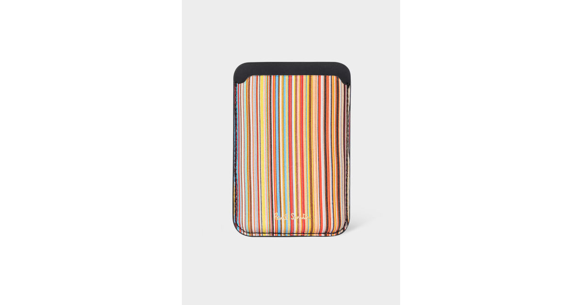 Signature Stripe' iPhone MagSafe Leather Credit Card Casee