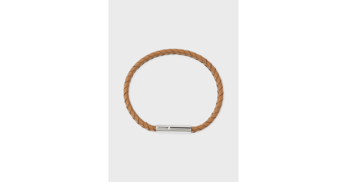 Tan Two-Tone Braided Leather Bracelet