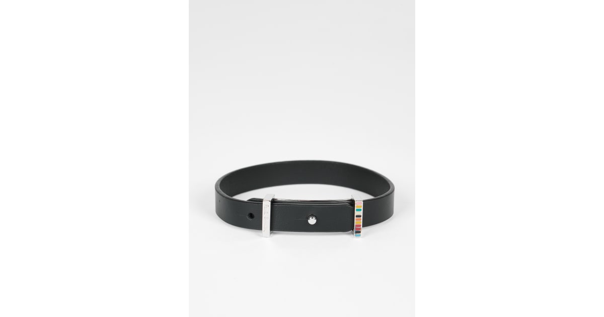 Men's Black Signature Buckle Leather Bracelet