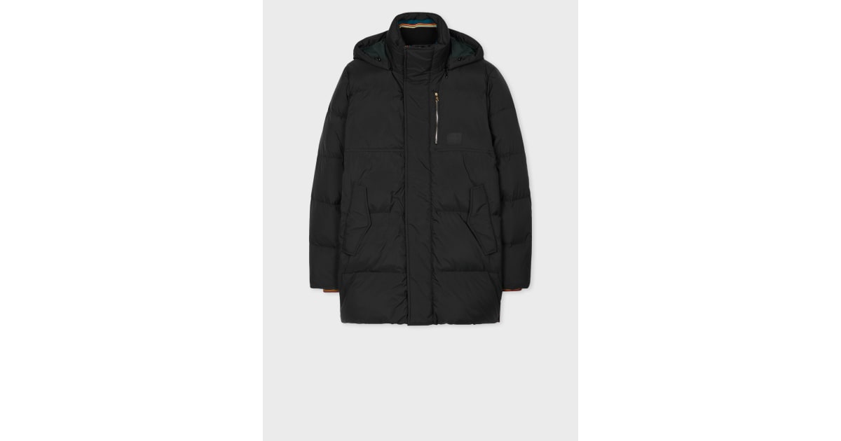 Men's Black Water Repellent Mid-Length Down Coat