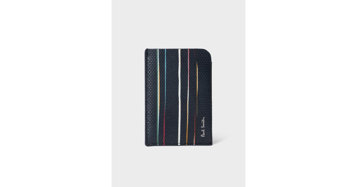 Men's Blue Leather 'Painted Stripe' Double Card Holder