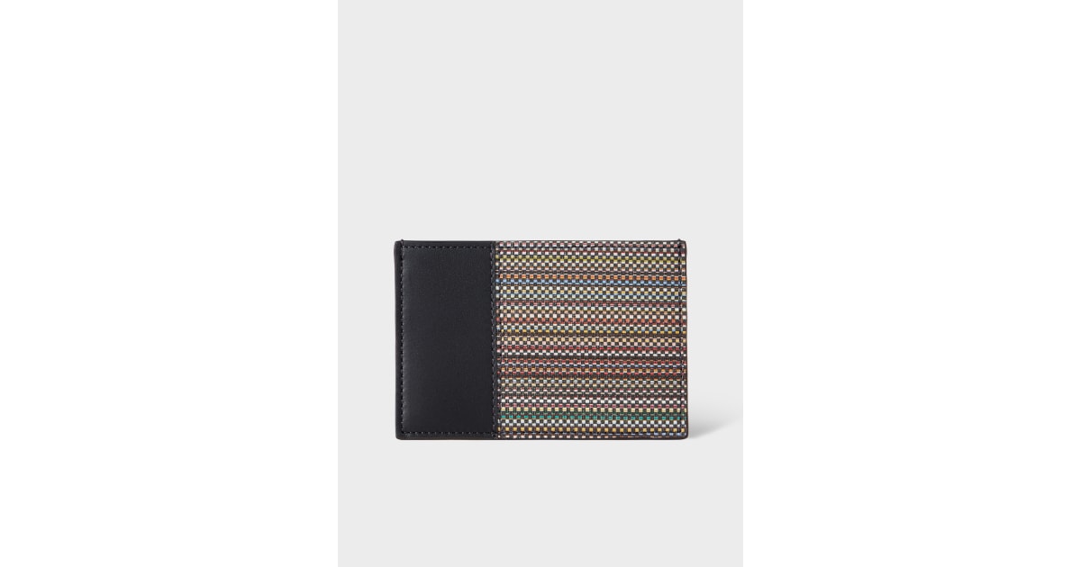 Men's Black Leather 'Signature Stripe' Coated Canvas Credit Card