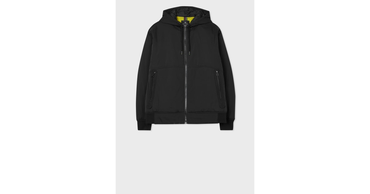 Men's Black Mixed Media Hooded Jacket