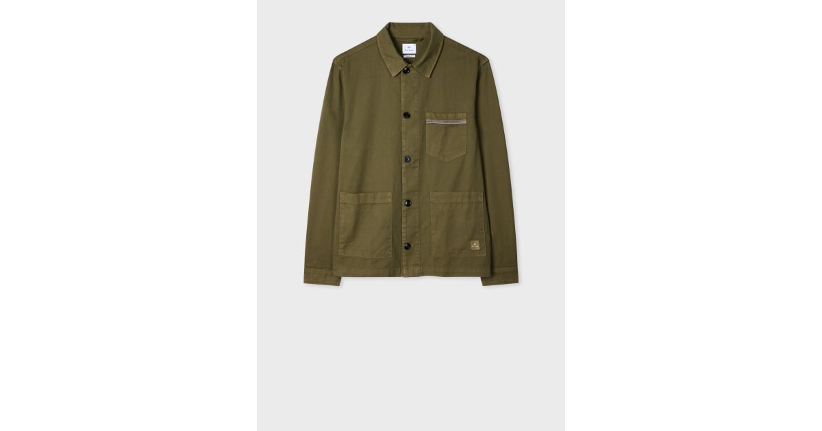 Men's Khaki Cotton-Twill 'Stitch Stripe' Work Jacket