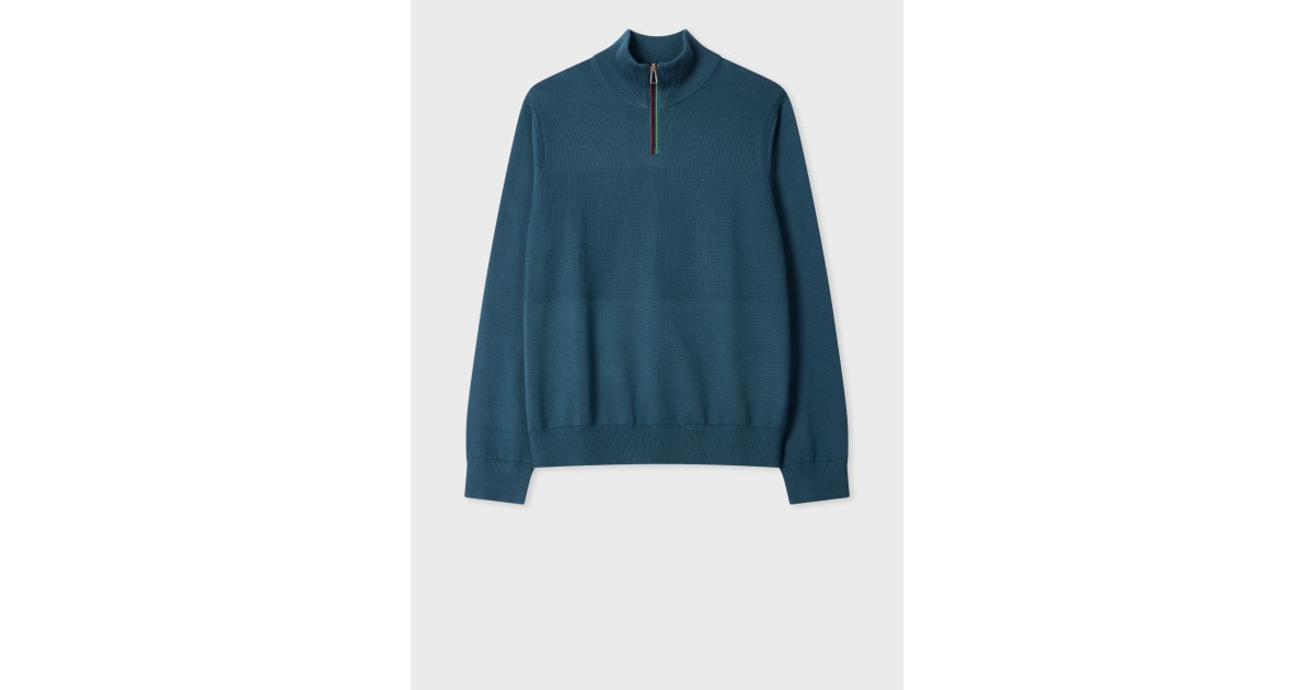 Men's Teal 'Sports Stripe' Quarter Zip Sweater