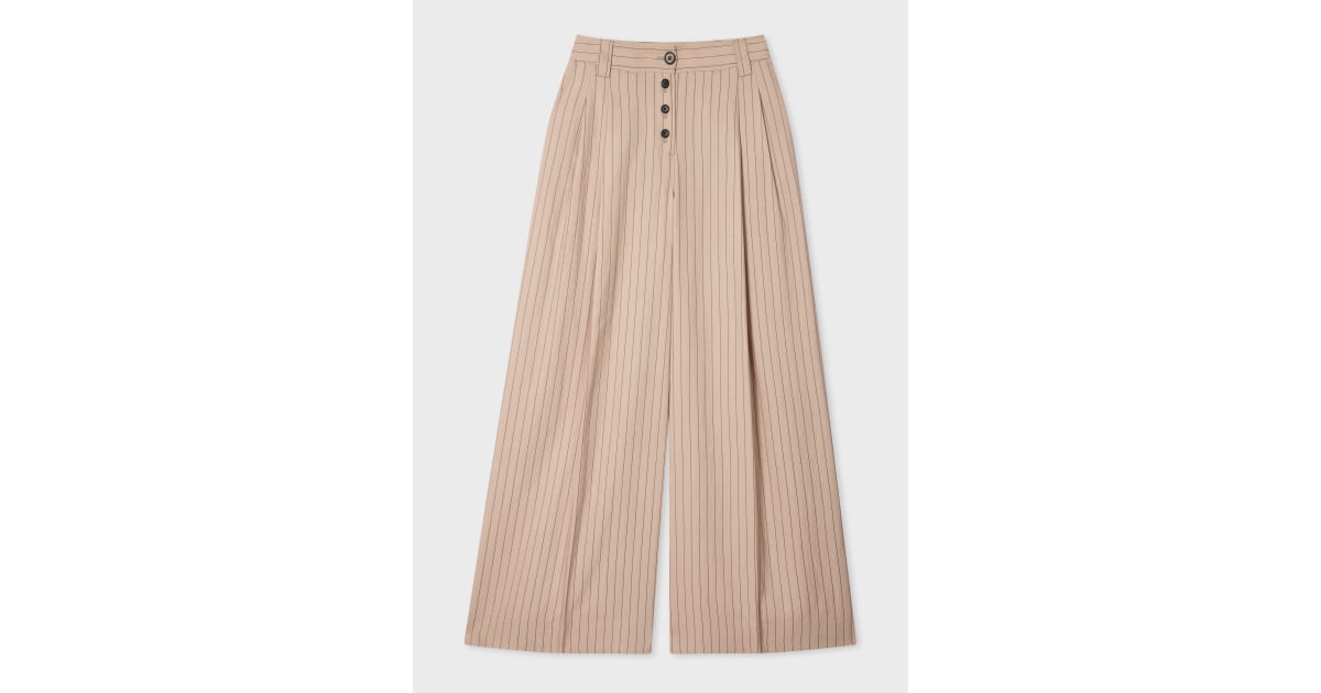 Women's Sand Pinstripe Wide Leg Trousers Paul Smith