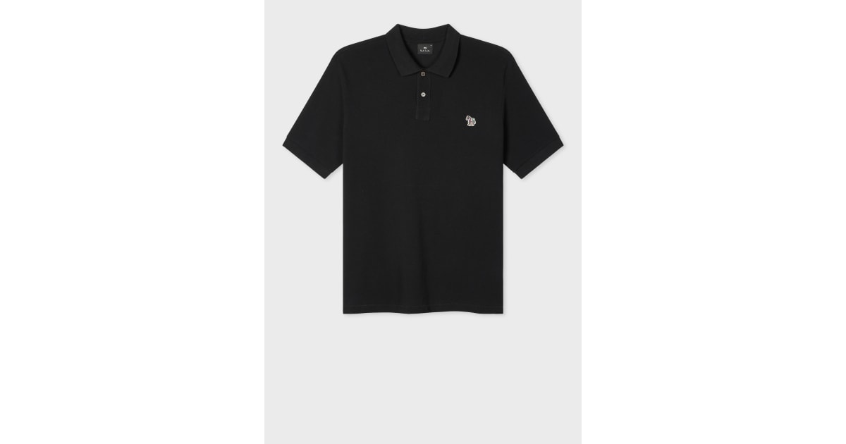 Men's Black Cotton-Piqué Zebra Logo Polo Shirt