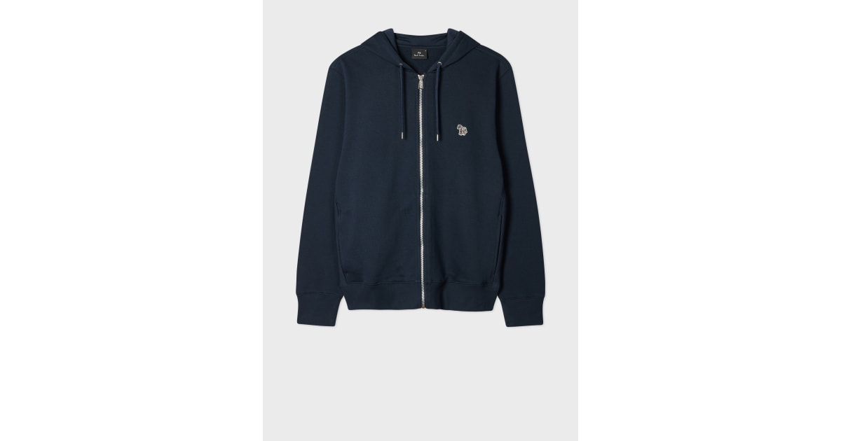 Men's Dark Navy Cotton Zip-Front Zebra Logo Hoodie