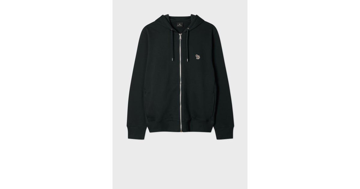 Men's Black Cotton Zip-Front Zebra Logo Hoodie