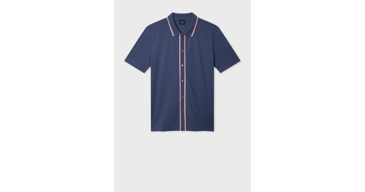 Men's Blue Button-Through Polo Shirt
