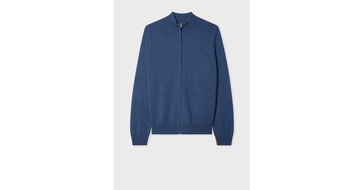Men's Mid Blue Cashmere Zip Cardigan