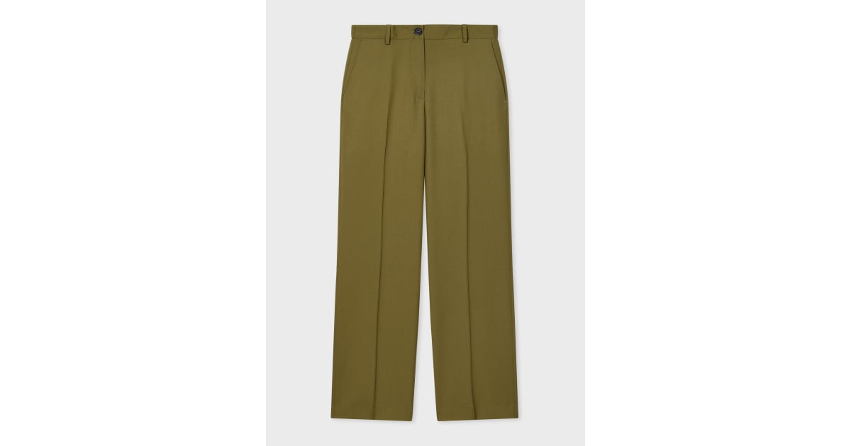 Women's Olive Wool Hopsack Wide-Leg Trousers