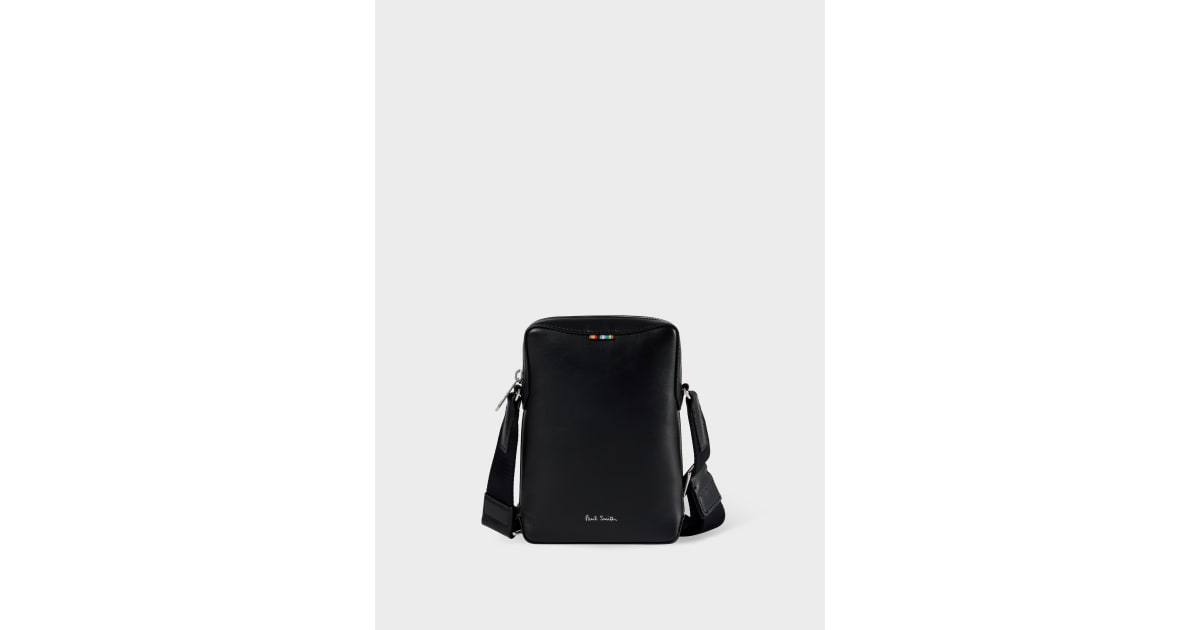 Black Signature Tab Leather Cross Body Pouch