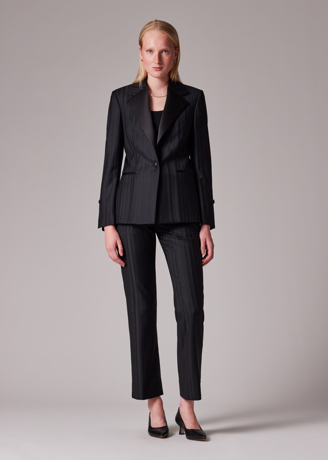 Women's Black 'Tonal Stripe' Tux Suit